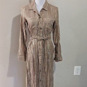 J. Glee Gold and Brown Stripe Shirtdress Button up and Long sleeve